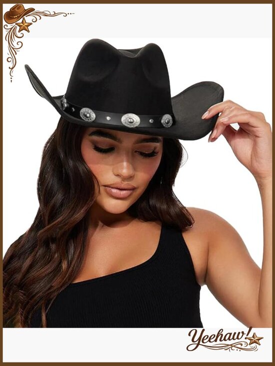Medium Felt Cowboy Hat with Studded Belt Buckle, Adjustable Strap main image 6